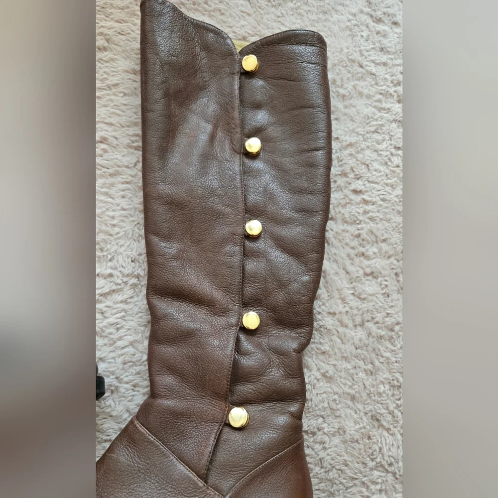 Micheal Kors Brown Over the Knee Boots with Shearling Lining Gold Accents NWOT